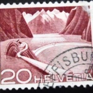 Selo postal da Suiça de 1949 Grimsel Reservoir U sev