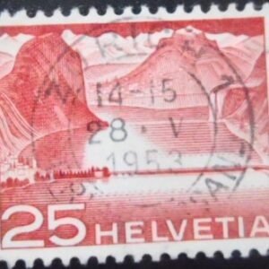 Selo postal da Suiça de 1949 Dam near Melide U