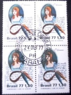 Quadra de selos postais do Brasil de 1977 O Guarani N1D QD