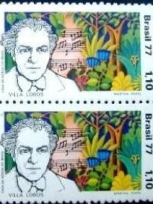 Par de selos postais do Brasil de 1977 Villa Lobos M PR