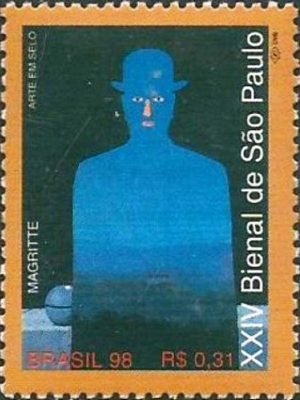 Selo postal do Brasil de 1998 Pintura de Magritte M