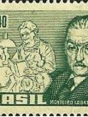 Selo postal do Brasil de 1955 Monteiro Lobato M