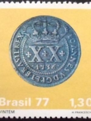 Selo postal do Brasil de 1977 Vintém M