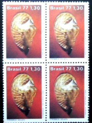 Quadra de selos postais do Brasil de 1977 Strombus M QD