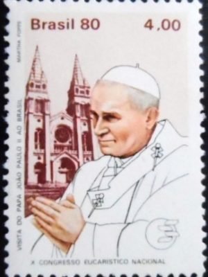 Selo postal do Brasil de 1980 Papa em Fortaleza M