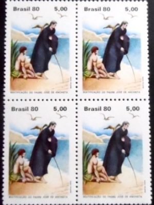 Quadra de selos postais do Brasil de 1980 Padre Anchieta e Índio M QD