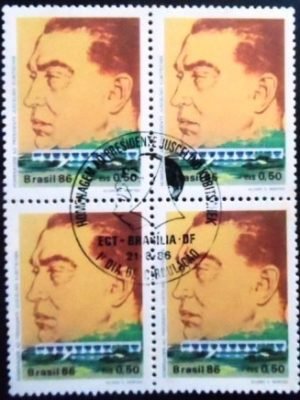 Quadra de selos postais do Brasil de 1986 Juscelino Kubitschek MCC QD