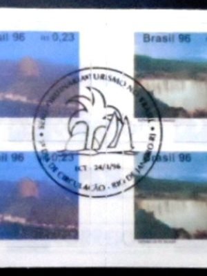 Quadra de selos postais do Brasil de 1996 Pão de Açúcar e Foz do Iguaçu M1C QD