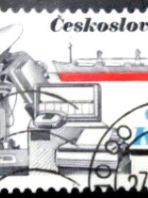 Selo postal da Tchecoslováquia de 1989 Vltava (Tanker) and Communications Equipment U