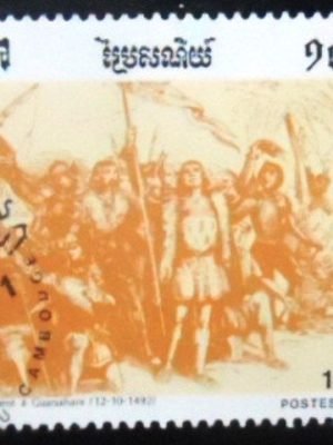 Selo postal do Camboja de 1991 Arrival to Guanahaní