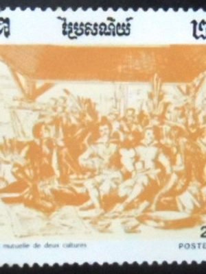 Selo postal do Camboja de 1991 Contact between the two worlds