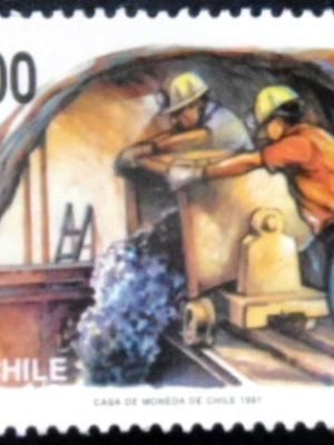 Selo postal do Chile de 1991 Mineiros del Carbon 2 M