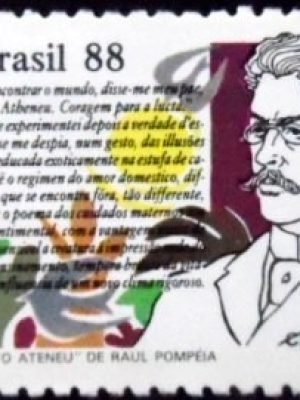 Selo postal do Brasil de 1988 Raul Pompéia M