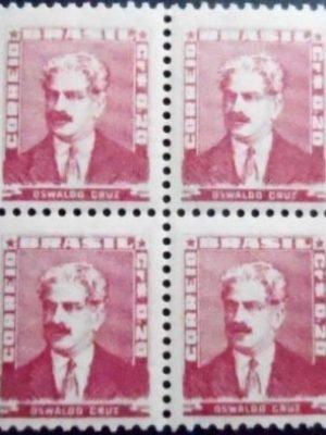 Quadra de selos postais do Brasil de 1954 Oswaldo Cruz 20 C M QD