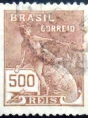 Selo postal do Brasil de 1931 Mercúrio e Globo 500 U