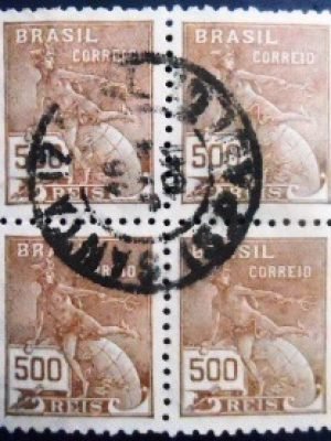 Quadra de selos do Brasil de 1931 Mercúrio e Globo 500 U QD