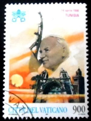 Selo postal do Vaticano de 1997 John Paul II Trip to Tunisia NCC