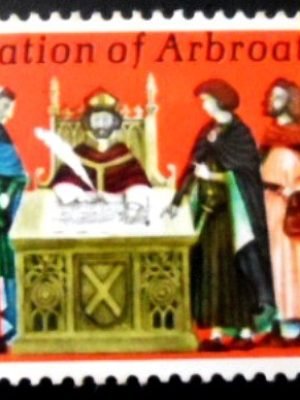 Selo postal do Reino Unido de 1970 Signing the Declaration of Arbroath M