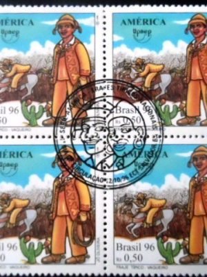 Quadra de selos postais do Brasil de 1996 Vaqueiro M1C QD