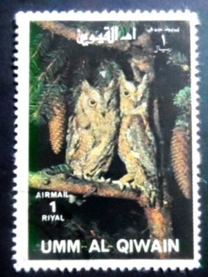Selo postal de Umm Al Qiwain de 1972 Eurasian Eagle-owl NCC