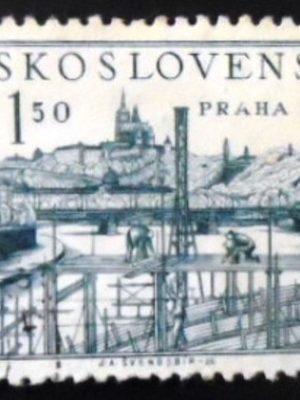 Selo postal da Tchecoslováquia de 1950 Šverma bridge U