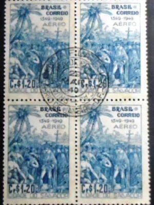 Quadra de selos postais do Brasil de 1949 Cidade de Salvador NCC QD