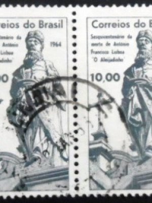 Par de selos postaisl do Brasil de 1964 Aleijadinho U PR