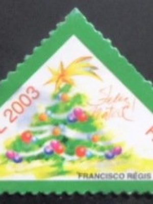 Selo postal do Brasil de 2003 Árvore borda verde U