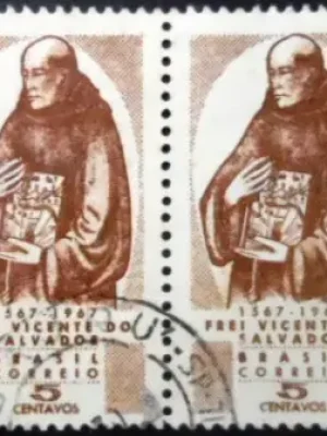 Par de selos postais do Brasil de 1967 Frei Vicente do Salvador U PR