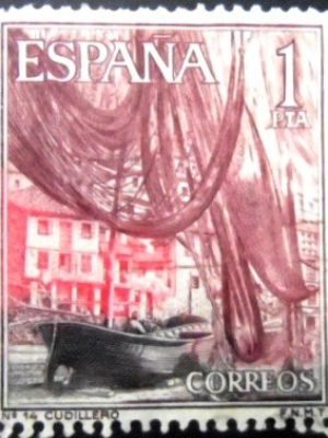 Selo postal da Espanha de 1965 Cudillero Port U