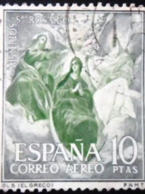 Selo postal da Espanha de 1962 The Coronation of the Virgin by El Greco U