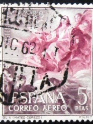 Selo postal da Espanha de 1962 The Assumption of the Virgin by Cerezo U