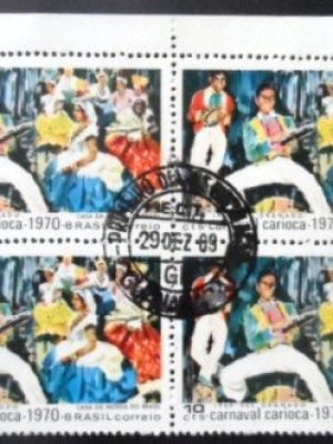 Quadra de selos postais do Brasil de 1969 Carnaval Carioca 10 M1D QD