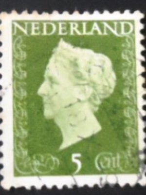 Selo postal da Holanda de 1948 Queen Wilhelmina 5 U
