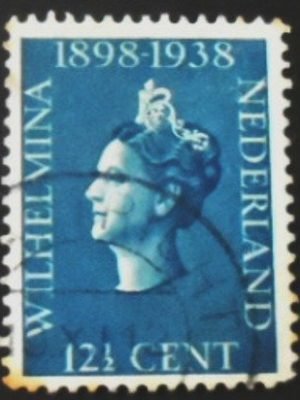 Selo postal da Holanda de 1938 Queen Wilhelmina 12½ U