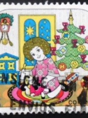 Selo postal da Espanha de 1989 Girl with Christmas Present U