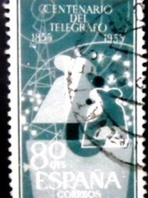 Selo postal da Espanha de 1955 Centenary of the Telegraph 80 U