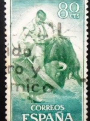 Selo postal da Espanha de 1960 Pass with Muleta 80 U