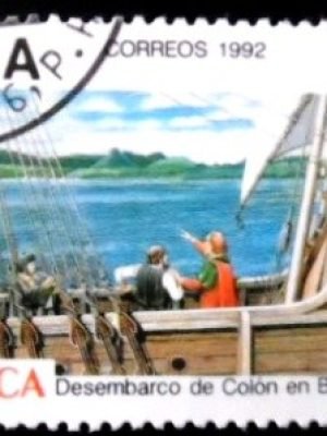 Selo postal de Cuba de 1992 Columbus landed on the island of Guanahani NCC