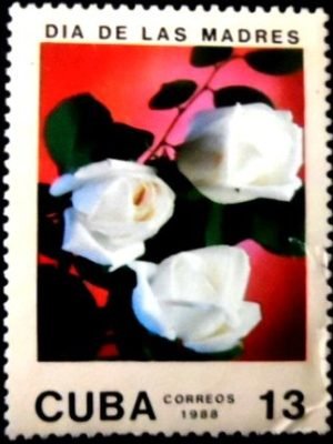Selo postal de Cuba de 1988 Roses N