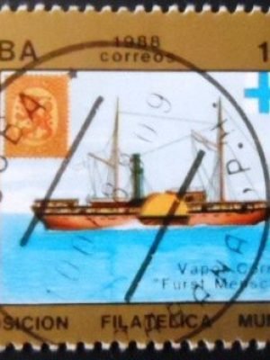 Selo postal de Cuba de 1988 Paddle steamer Fürst Menschikoff U
