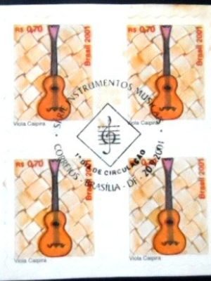 Quadra de selos postais do Brasil de 2001 Viola Caipira NIC QD
