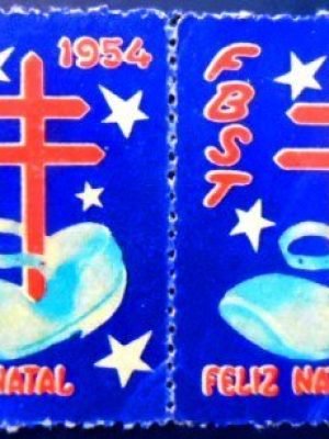Par de selos Cinderela do Brasil de 1954 Cruz de Lorena e Sapatinho N PR