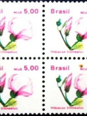 Quadra de selos postais do Brasil de 1989 Hibisco-Goiás M QD