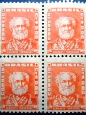 Quadra de selos postais do Brasil de 1954 Almirante Tamandaré 5 M QD