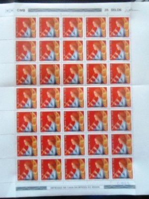 Folha completa de selos postais do Brasil de 1978 Anjo com Flauta