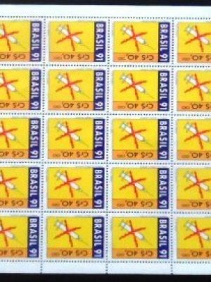 Folha completa de selos postais do Brasil de 1991 Injetáveis M FL