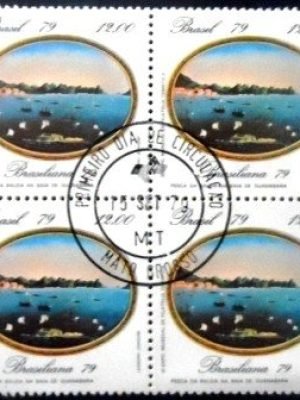 Quadra de selos postais do Brasil de 1979 Pesca na Bahia da Guanabara M1D QD