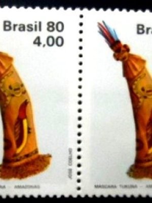 Par de selos postais do Brasil de 1980 Máscara Tukuna M PR
