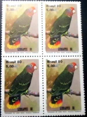 Quadra de selos postais do Brasil de 1980 Cara Roxa M QD